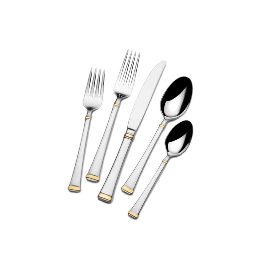 Harmony Gold Accent 65-Piece 18/10 Stainless Steel Flatware Set, Service for 12