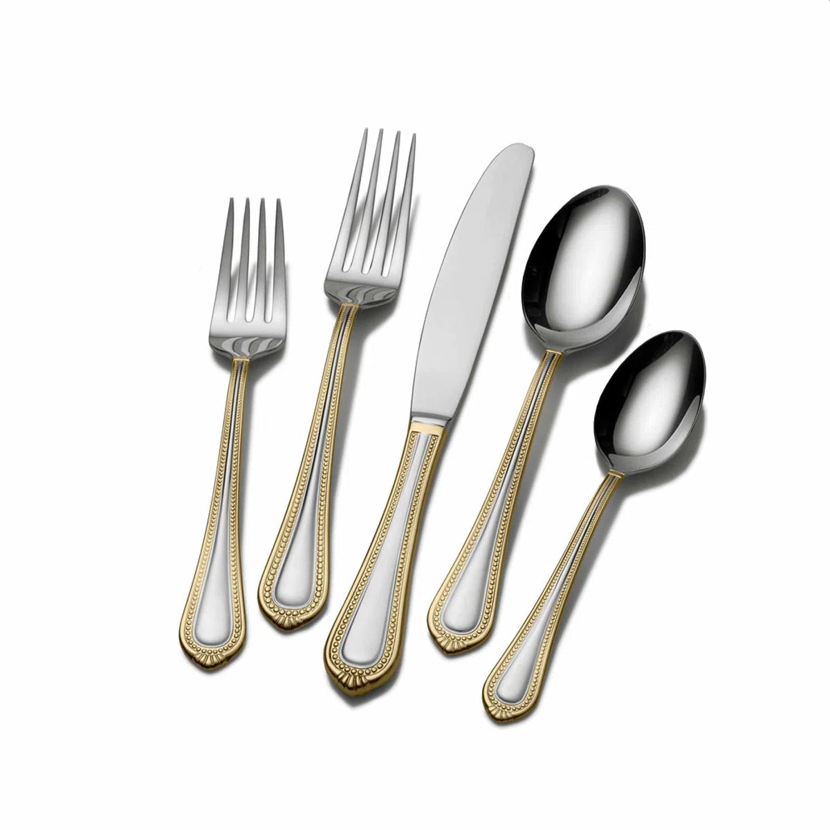 Regent Bead Gold 65-Piece 18/10 Stainless Steel Flatware Set, Service for 12