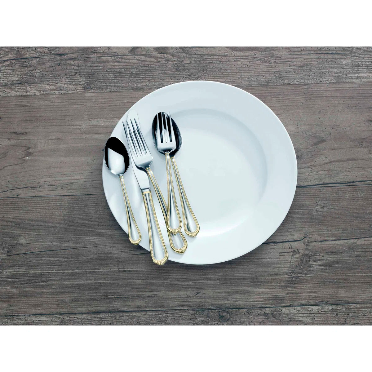 Regent Bead Gold 65-Piece 18/10 Stainless Steel Flatware Set, Service for 12