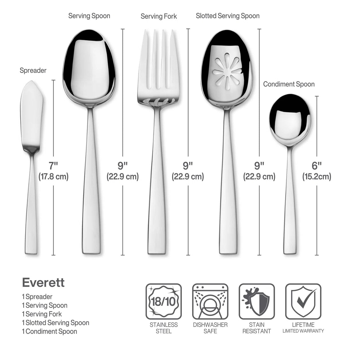 Everett 101-Piece 18/10 Stainless Steel Flatware Set, Service For 12